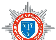 Waste on fire in bin wagon Cheshire Fire and Rescue Service logo.